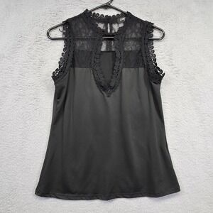 ChicMe Top Women L Black Keyhole Neck Floral Lace Flowy Whimsigoth Dark Romantic